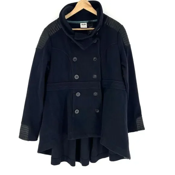 Harley Davidson Jacket 2XL Womens Navy Blue Pea Coat Double Breasted Hi Low Hem - Picture 1 of 7